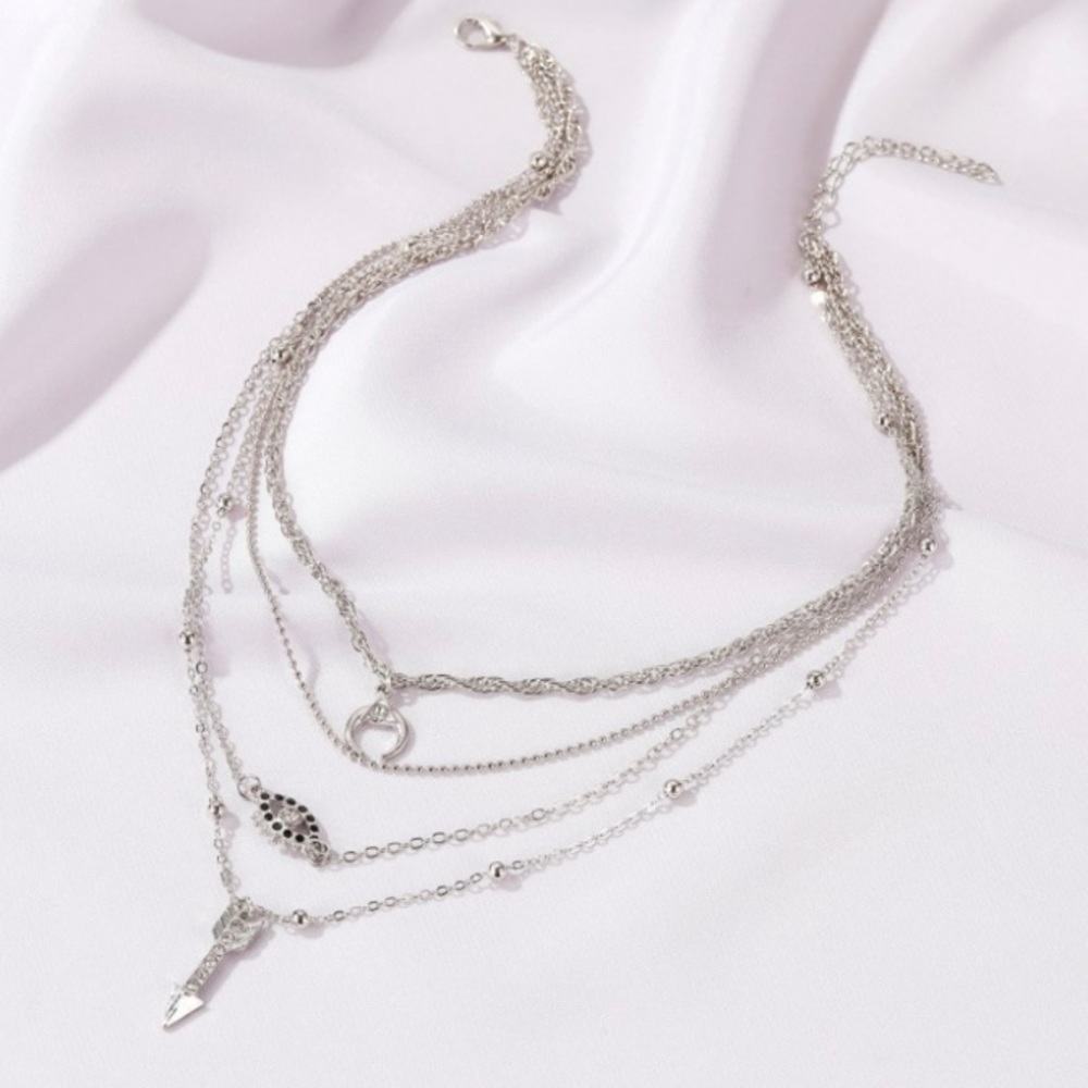 Multilayered Evil Eye and Arrow Necklace